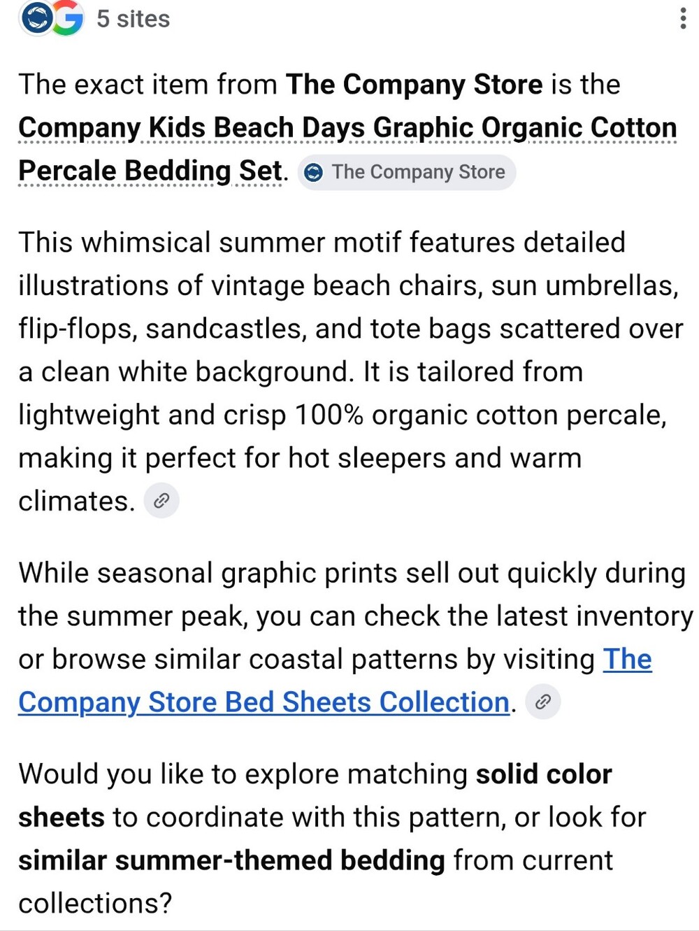 Company Store Whimsy Beach Motiff Org. Cotton Percale 7 Pc. King Bedding Set - Picture 14 of 14